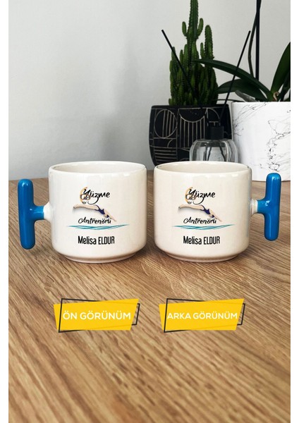 Kişiye Özel Kadın Yüzme Antrenörü Kupa Bardak T Kulplu Mavi modelleri