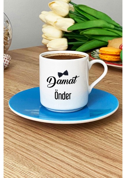 Kişiye Özel Damat Türk Kahvesi Fincanı Mavi Düğün Nişan Söz Hediyesi