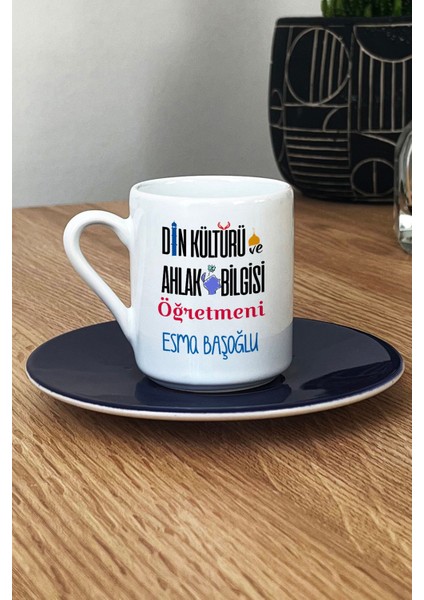 Kişiye Özel Din Kültürü Öğretmeni Türk Kahvesi Fincanı Lacivert Öğretmenler Günü Hediyesi