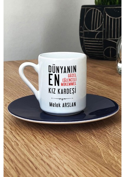 Kişiye Özel Kız Kardeş Türk Kahvesi Fincanı Lacivert Kız Kardeşe Doğum Günü Hediyesi