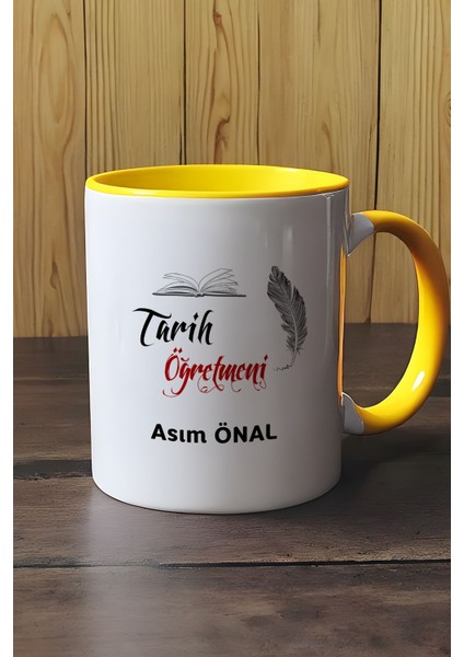 Kişiye Özel Tarih Öğretmeni Kupa Bardak Sarı Öğretmenler Günü Hediyesi modelleri