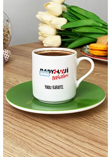 Kişiye Özel Radyoloji Teknikeri Türk Kahvesi Fincanı Yeşil Isme Özel Tıp Bayramı Hediyeleri