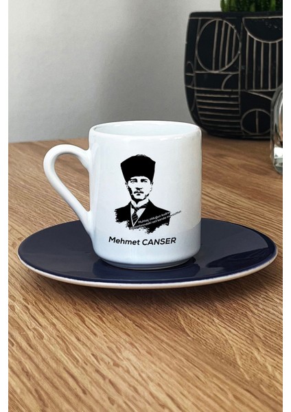 Kişiye Özel Atatürk Asil Kan Türk Kahvesi Fincanı Lacivert Öğretmenler Günü Hediyesi