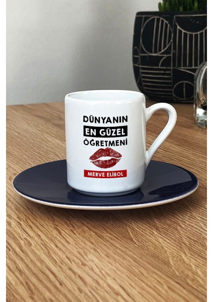 Kişiye Özel Dünyanın En Güzel Öğretmeni Türk Kahvesi Fincanı Lacivert Öğretmenler Günü Hediyesi fiyatları