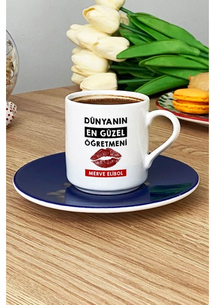 Kişiye Özel Dünyanın En Güzel Öğretmeni Türk Kahvesi Fincanı Lacivert Öğretmenler Günü Hediyesi modelleri