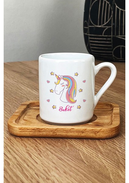 Kişiye Özel Unicorn Türk Kahvesi Fincanı Ahşap Altlıklı Kız Çocuğa Doğum Günü Hediyesi fiyatları