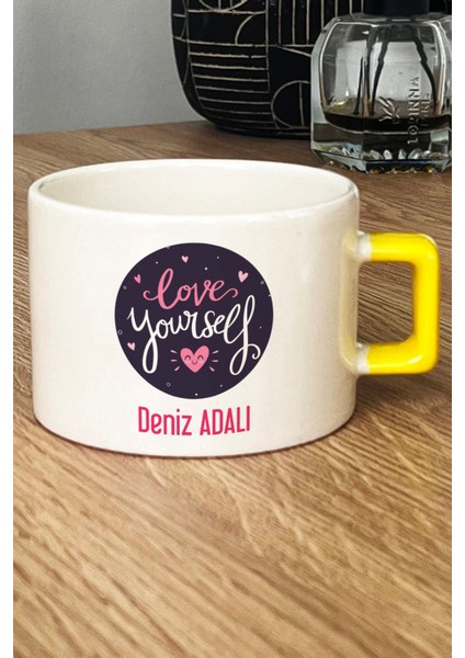 Kişiye Özel Love Your Self Lüks Fincan Sarı Motto Arkadaşa Hediye fiyatları