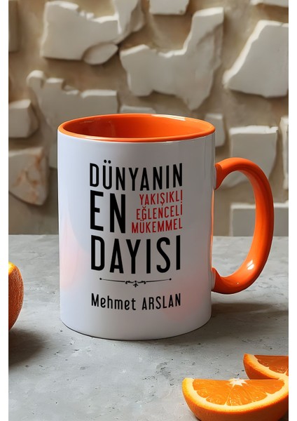 Kişiye Özel Dayı Kupa Bardak Turuncu Dayıya Doğum Günü Hediyesi
