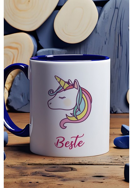 Kişiye Özel Unicorn Kupa Bardak Lacivert Arkadaşa Doğum Günü Hediyesi