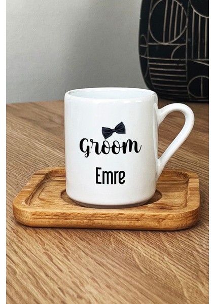 Kişiye Özel Groom Türk Kahvesi Fincanı Ahşap Altlıklı Söz Nişan Düğün Hediyesi fiyatları