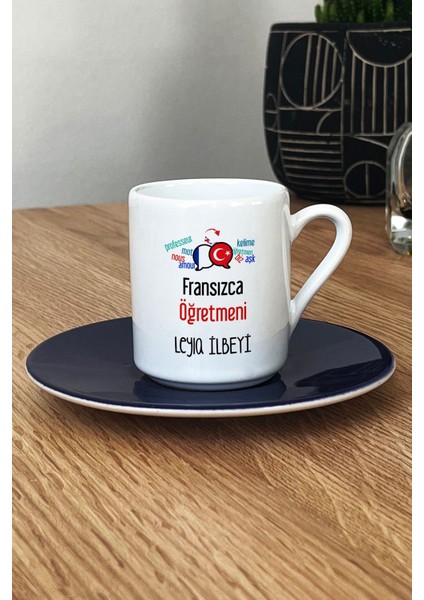 Kişiye Özel Fransızca Öğretmeni -2- Türk Kahvesi Fincanı Lacivert Öğretmenler Günü Hediyesi fiyatları