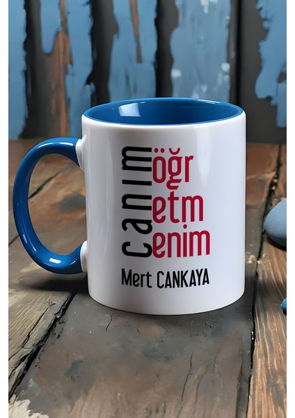 Kişiye Özel Öğretmenler Günü Hediyesi Kupa Bardak Mavi Erkek Öğretmen