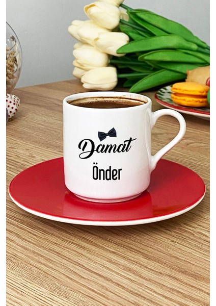 Kişiye Özel Damat Türk Kahvesi Fincanı Kırmızı Düğün Nişan Söz Hediyesi modelleri