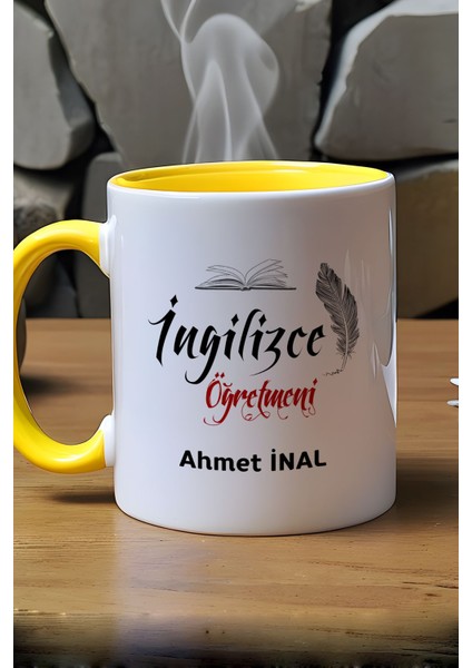 Kişiye Özel Ingilizce Öğretmeni Kupa Bardak Sarı Öğretmenler Günü Hediyesi