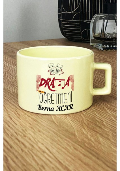 Kişiye Özel Drama Öğretmeni -2- Pastel Fincan Sarı Öğretmenler Günü Hediyesi