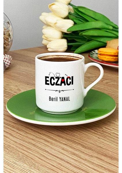 Kişiye Özel Eczacı Türk Kahvesi Fincanı Yeşil Tıp Bayramı Hediyesi
