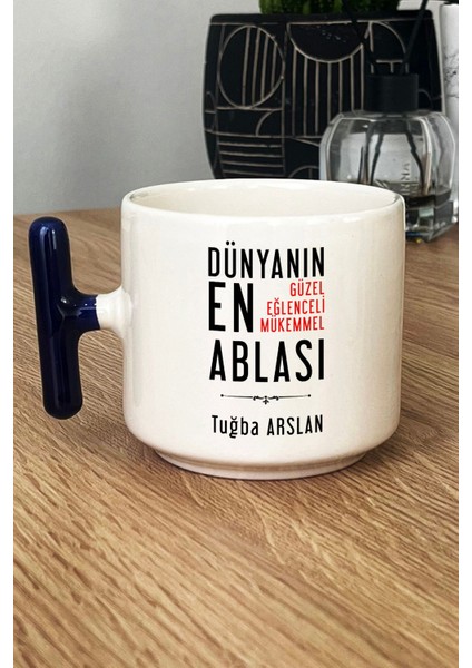Kişiye Özel Abla Kupa Bardak T Kulplu Lacivert Ablaya Doğum Günü Hediyesi