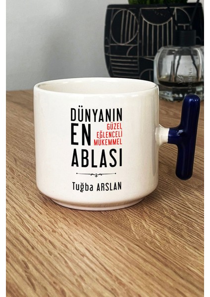 Kişiye Özel Abla Kupa Bardak T Kulplu Lacivert Ablaya Doğum Günü Hediyesi fiyatları