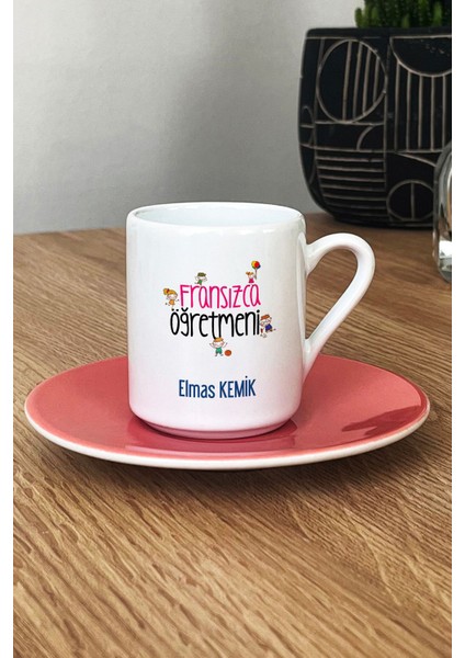 Kişiye Özel Fransızca Öğretmeni Türk Kahvesi Fincanı Pembe Öğretmenler Günü