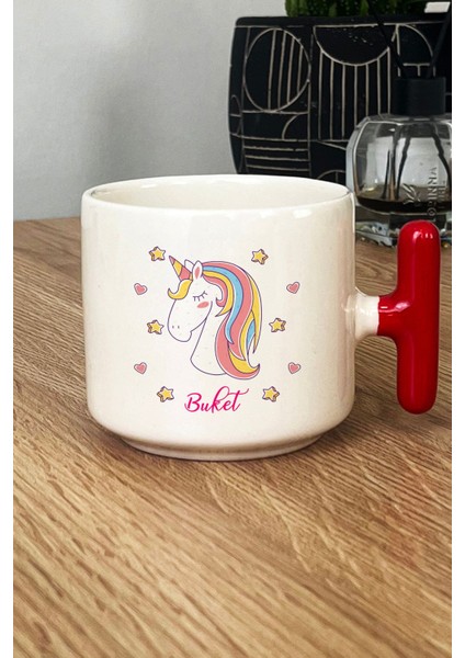 Kişiye Özel Unicorn Kupa Bardak T Kulplu Kırmızı Kız Çocuğa Doğum Günü Hediyesi fiyatları