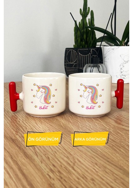 Kişiye Özel Unicorn Kupa Bardak T Kulplu Kırmızı Kız Çocuğa Doğum Günü Hediyesi modelleri
