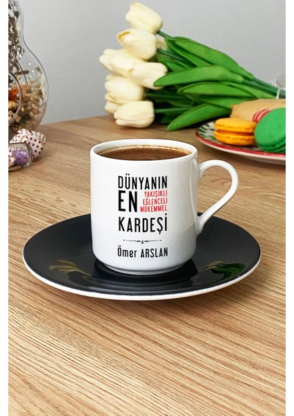 Kişiye Özel Erkek Kardeş Türk Kahvesi Fincanı Siyah Erkek Kardeşe Doğum Günü Hediyesi modelleri