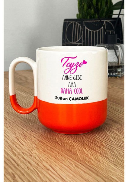 Kişiye Özel Teyze Daha Cool Pro Kupa Bardak Turuncu Anneler Günü Hediyesi