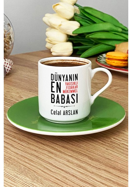 Kişiye Özel Babaya Hediye Türk Kahvesi Fincanı Yeşil Babalara Doğum Günü Hediyesi