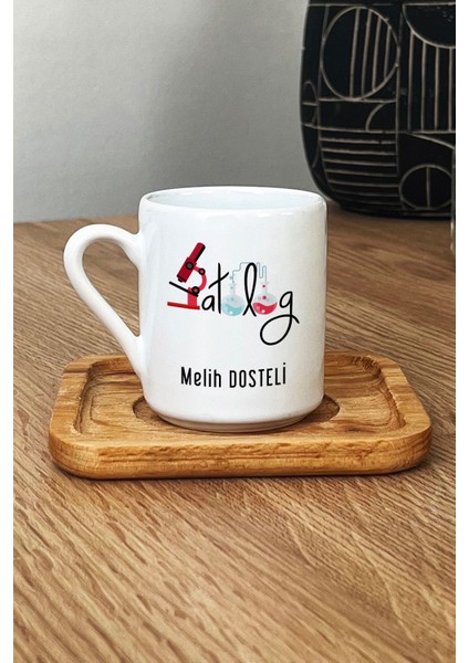 Kişiye Özel Patolog Türk Kahvesi Fincanı Ahşap Altlıklı Isme Özel Tıp Bayramı Hediyeleri