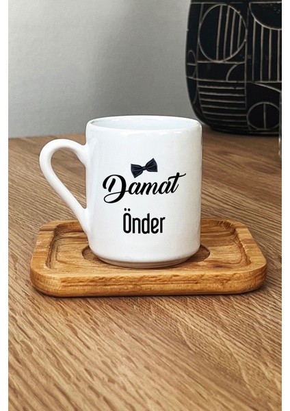 Kişiye Özel Damat Türk Kahvesi Fincanı Ahşap Altlıklı Düğün Nişan Söz Hediyesi