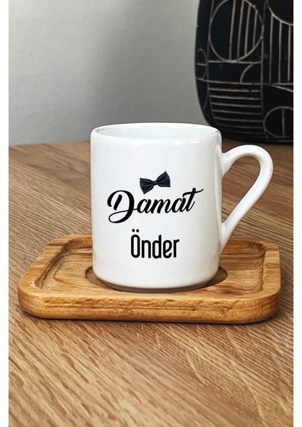 Kişiye Özel Damat Türk Kahvesi Fincanı Ahşap Altlıklı Düğün Nişan Söz Hediyesi fiyatları