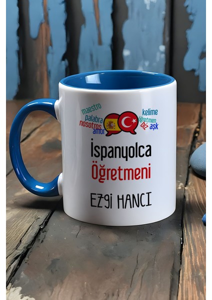 Kişiye Özel Ispanyolca Öğretmeni -2- Kupa Bardak Mavi Öğretmenler Günü Hediyesi
