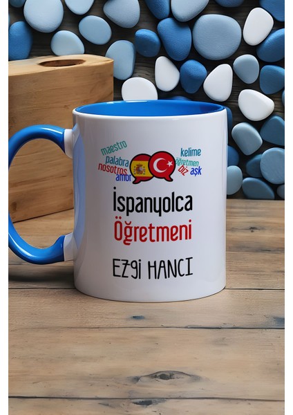 Kişiye Özel Ispanyolca Öğretmeni -2- Kupa Bardak Mavi Öğretmenler Günü Hediyesi modelleri