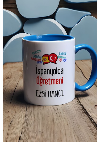 Kişiye Özel Ispanyolca Öğretmeni -2- Kupa Bardak Mavi Öğretmenler Günü Hediyesi fırsatları