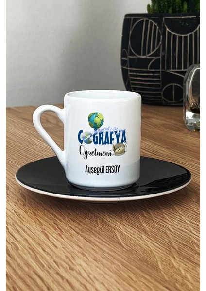 Kişiye Özel Coğrafya Öğretmeni -2- Türk Kahvesi Fincanı Siyah Öğretmenler Günü Hediyesi