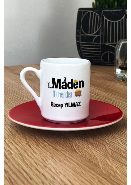 Kişiye Özel Maden Mühendisi Türk Kahvesi Fincanı Kırmızı Mühendisler Günü Hediyesi