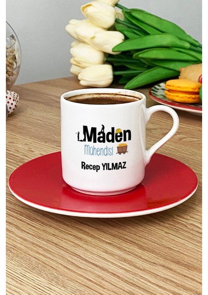 Kişiye Özel Maden Mühendisi Türk Kahvesi Fincanı Kırmızı Mühendisler Günü Hediyesi