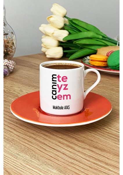 Kişiye Özel Canım Teyzem Türk Kahvesi Fincanı Turuncu Teyzeye Anneler Günü Hediyesi