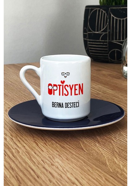 Kişiye Özel Optisyen Türk Kahvesi Fincanı Lacivert Isme Özel Tıp Bayramı Hediyeleri