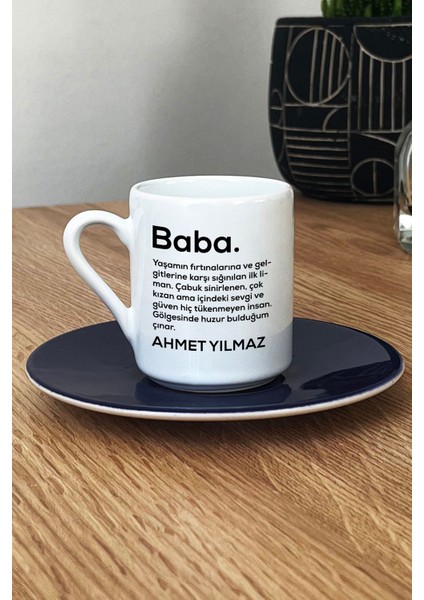 Kişiye Özel Baba Türk Kahvesi Fincanı Lacivert Isme Özel Babalar Günü Hediyesi