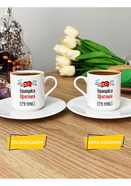 Kişiye Özel Ispanyolca Öğretmeni -2- Türk Kahvesi Fincanı Beyaz Öğretmenler Günü Hediyesi