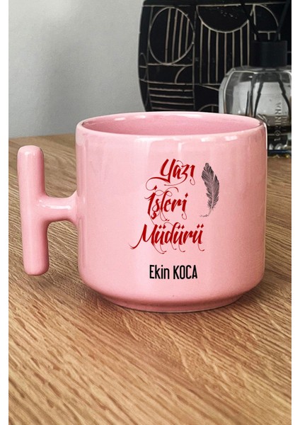 Kişiye Özel Yazı Işleri Müdürü Pastel T Kulplu Kupa Bardak Pembe