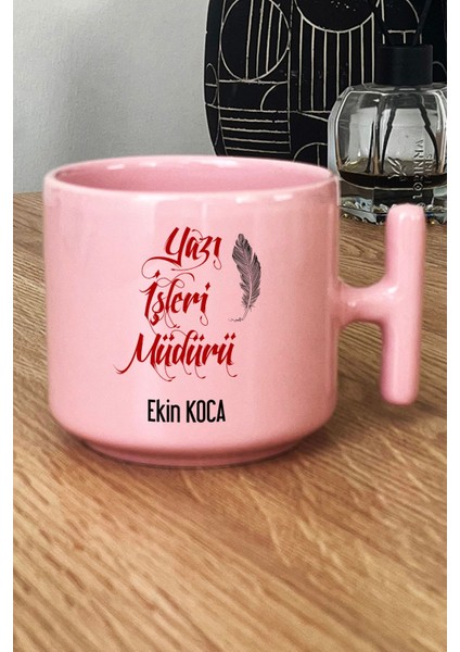 Kişiye Özel Yazı Işleri Müdürü Pastel T Kulplu Kupa Bardak Pembe fiyatları