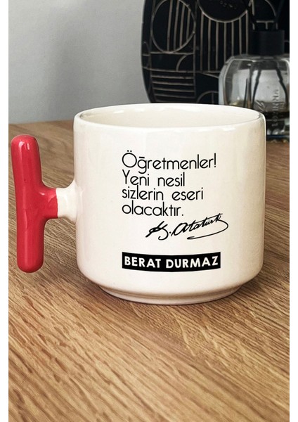 Kişiye Özel Öğretmenler Günü Hediyesi Kupa Bardak T Kulplu Pembe Atatürk Sözlü