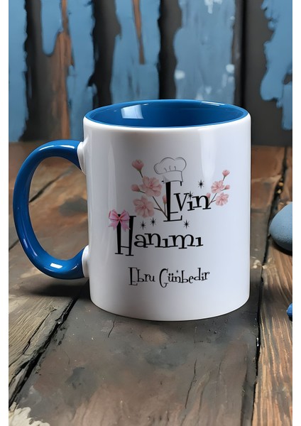 Kişiye Özel Evin Hanımı Kupa Bardak Mavi Yıldönümü Hediyesi