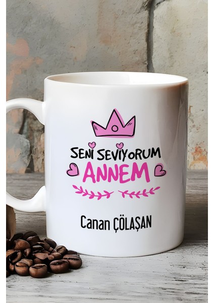 Kişiye Özel Seni Seviyorum Annem Kupa Bardak Beyaz Anneye Doğum Günü Hediyesi fırsatları