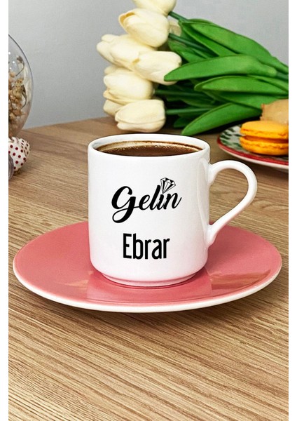 Kişiye Özel Gelin Türk Kahvesi Fincanı Pembe Nişan Düğün Söz Isteme Hediyesi modelleri