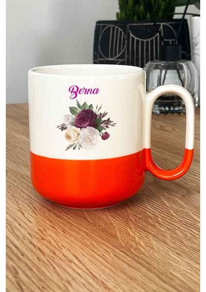 Kişiye Özel Çiçekli Isim Baskılı Pro Kupa Bardak Turuncu Isme Özel Hediye fiyatları