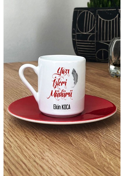 Kişiye Özel Yazı Işleri Müdürü Türk Kahvesi Fincanı Kırmızı