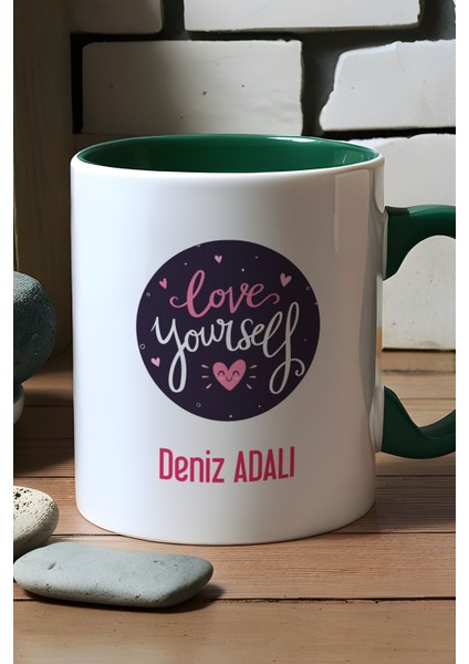 Kişiye Özel Love Your Self Kupa Bardak Yeşil Motto Arkadaşa Hediye fiyatları
